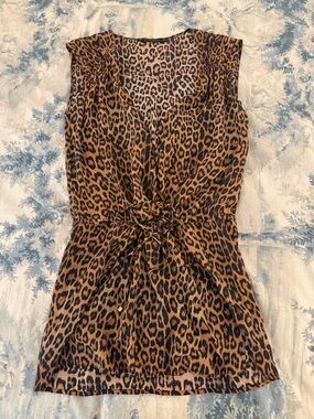 Vix Leopard Print Tie-Front Sleeveless Top - Brown & Black